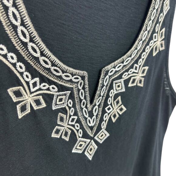 Boho Embroidered Tank J. Jill Black Sleeveless Cotton Modal Petite M - Picture 2 of 6